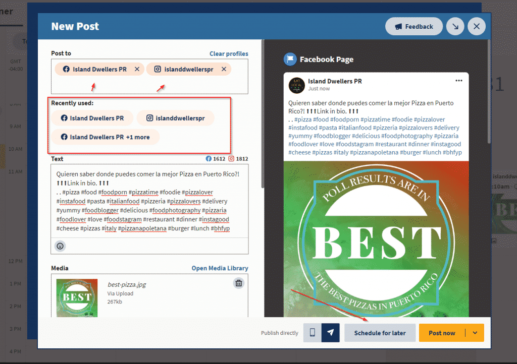 Facebook Creator Studio vs. Hootsuite post options